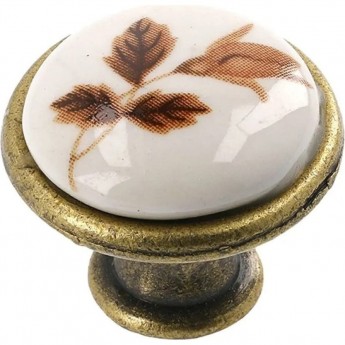 Мебельная фарфоровая ручка, старое золото/коричневый цветок GTV GP-0728-J4-B